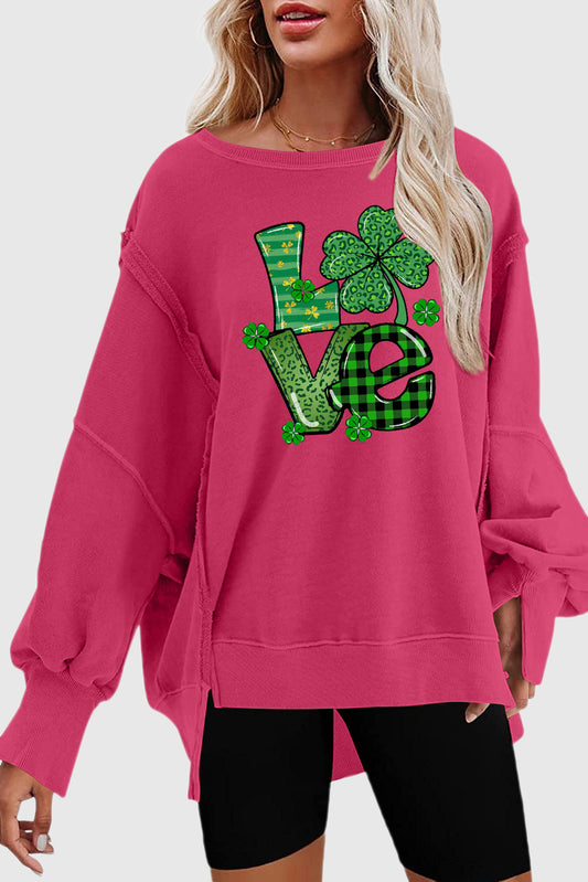 St. Patrick's Day Clover Design Drop-Shoulder Pullover Sweatshirt