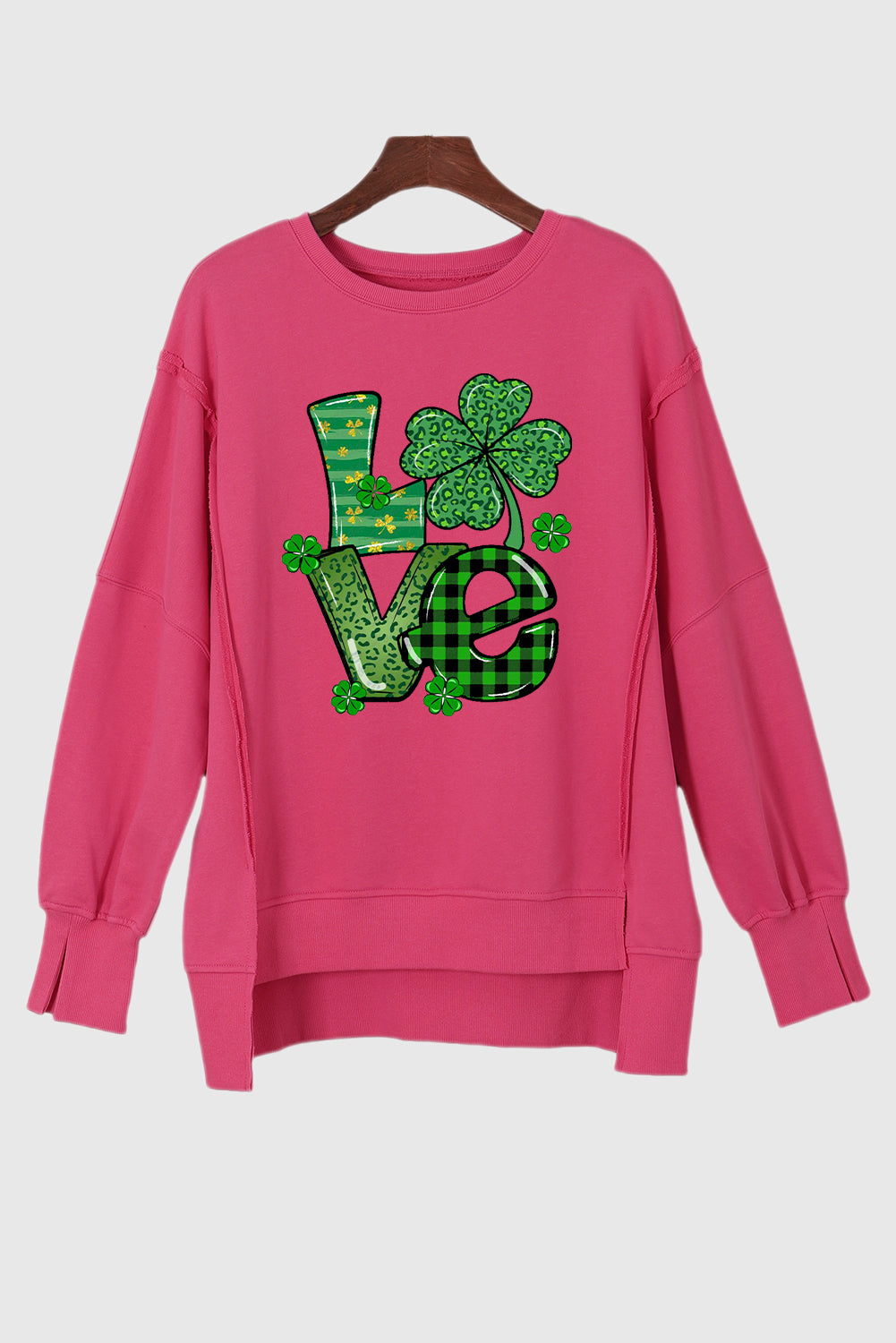 St. Patrick's Day Clover Design Drop-Shoulder Pullover Sweatshirt