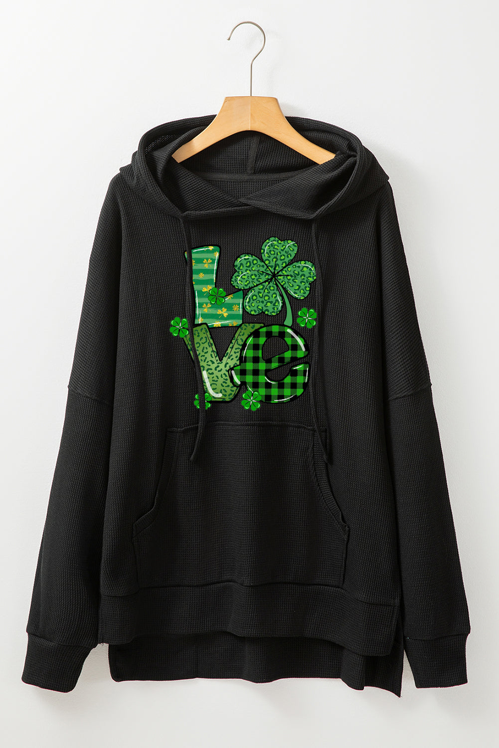 St. Patrick's Day Waffle Knit Clover Graphic Hoodie