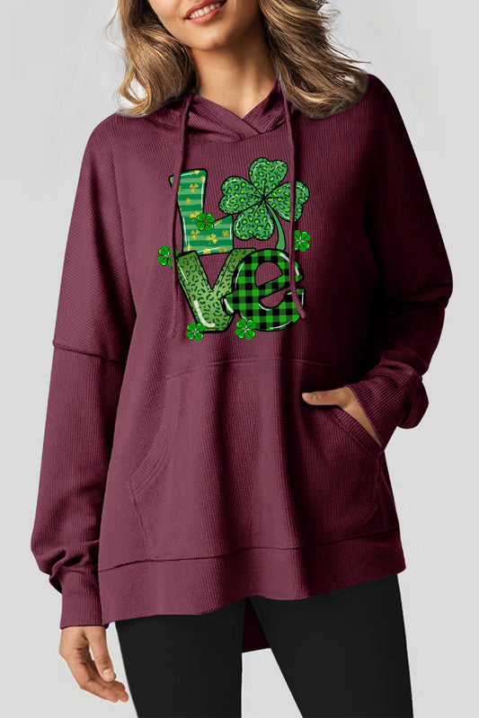 St. Patrick's Day Waffle Knit Clover Graphic Hoodie