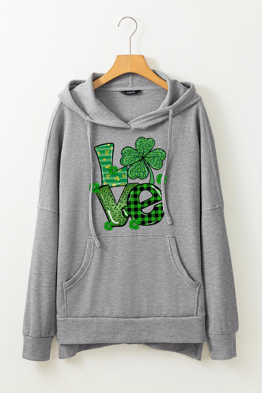 St. Patrick's Day Waffle Knit Clover Graphic Hoodie