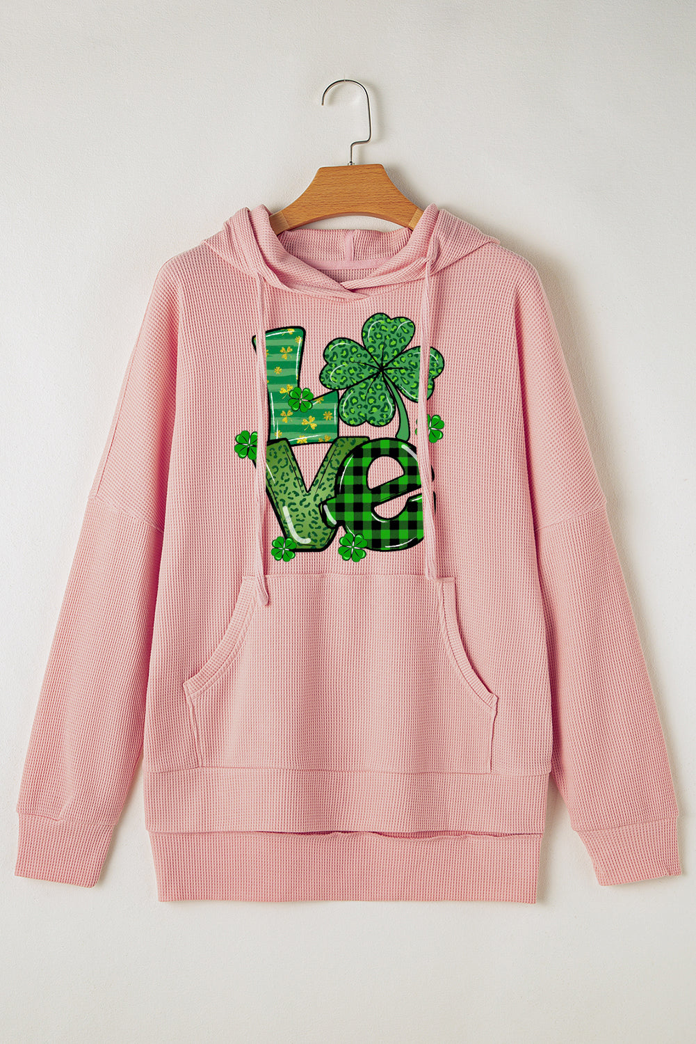 St. Patrick's Day Waffle Knit Clover Graphic Hoodie