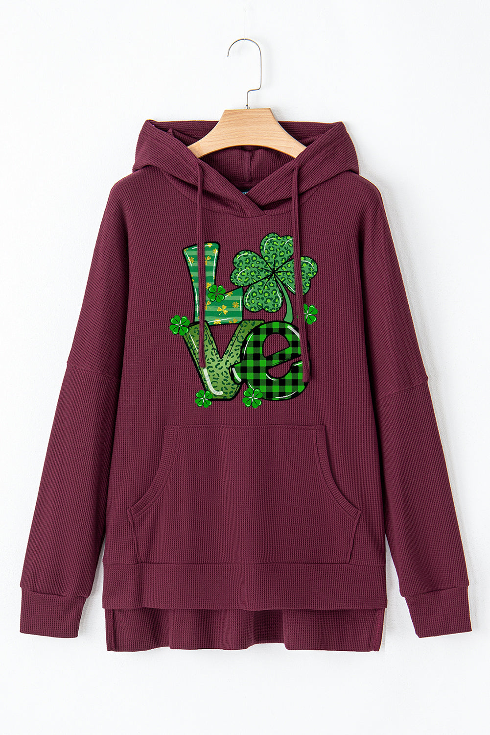 St. Patrick's Day Waffle Knit Clover Graphic Hoodie