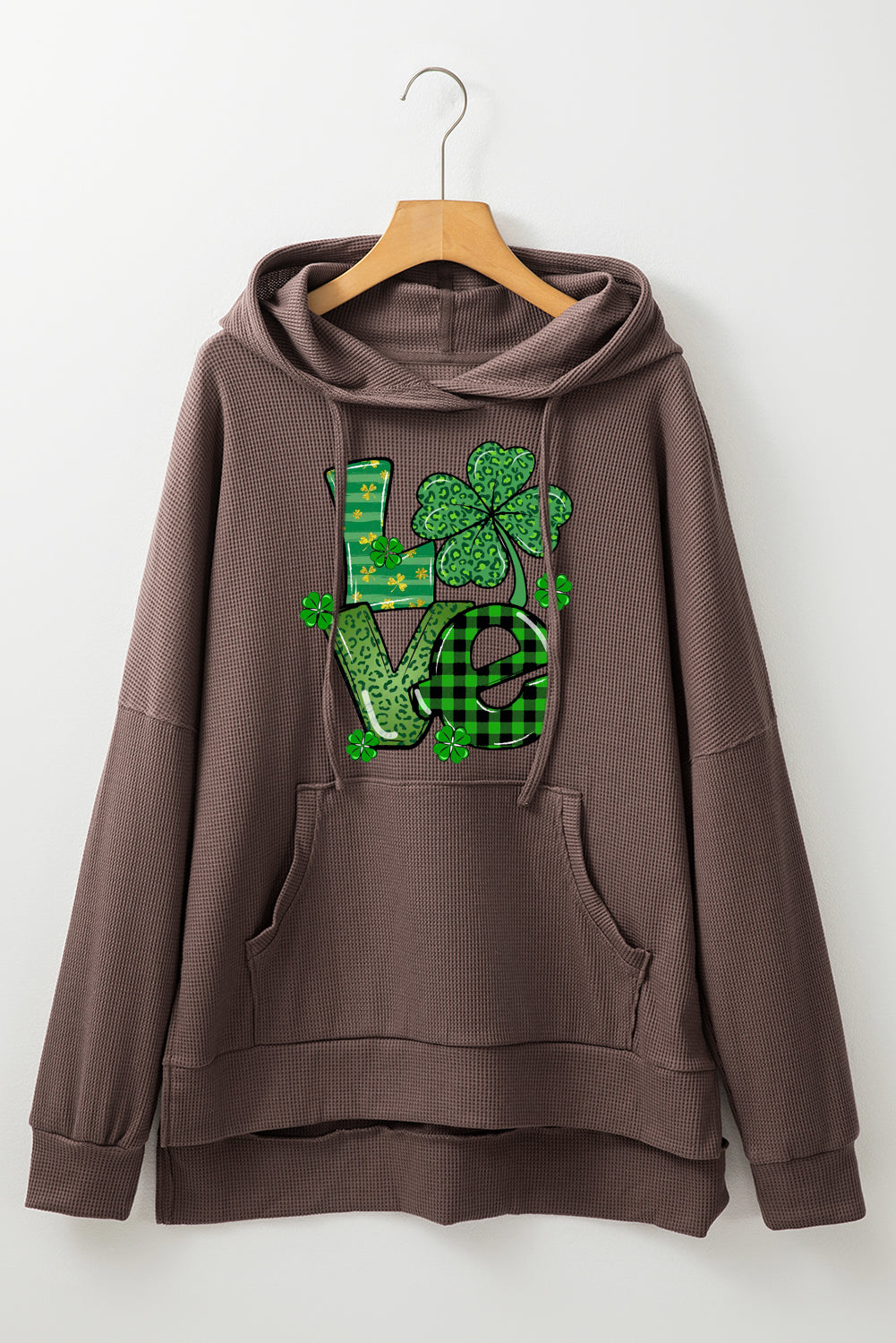 St. Patrick's Day Waffle Knit Clover Graphic Hoodie