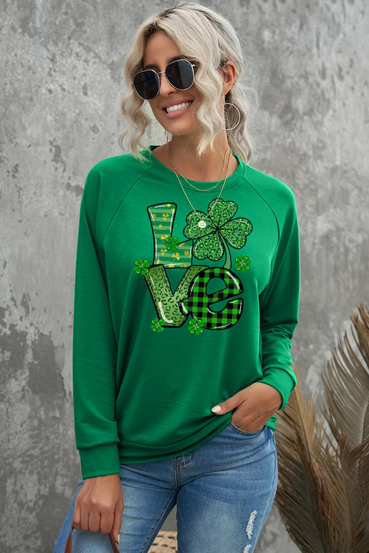 Four-Leaf Clover Graphic Crewneck Sweatshirt for St. Patrick's Day Style