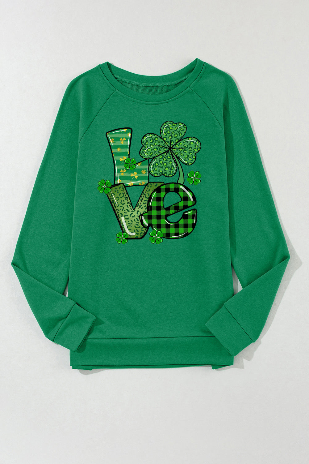 Four-Leaf Clover Graphic Crewneck Sweatshirt for St. Patrick's Day Style