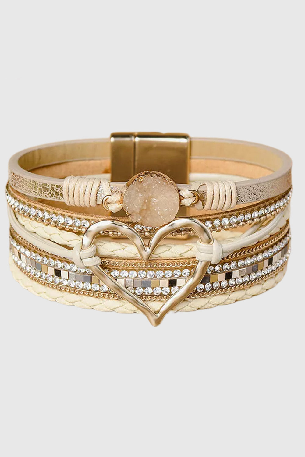 Beige Bohemian Heart Rhinestone Magnetic Buckle Bracelet