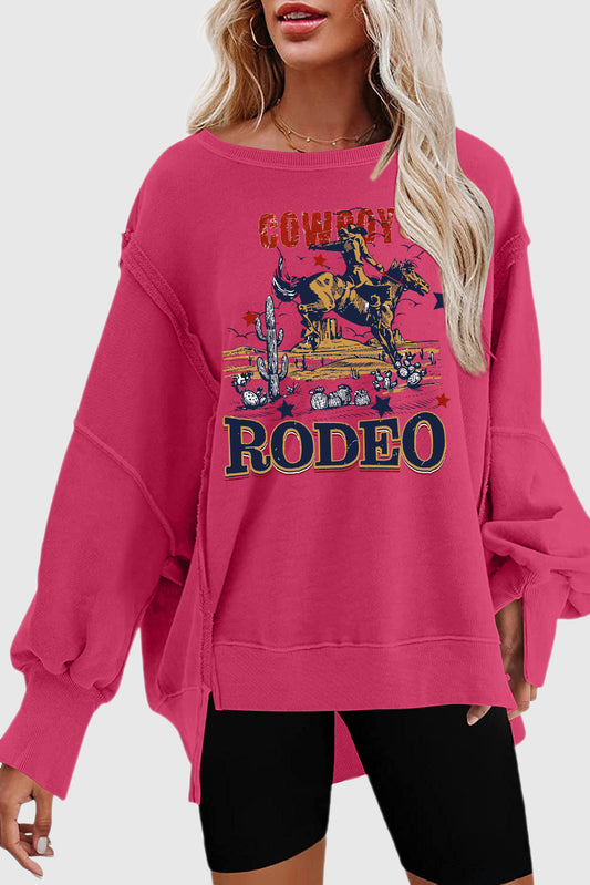 Western Rodeo Drop-Shoulder High-Low Hem Sweatshirt