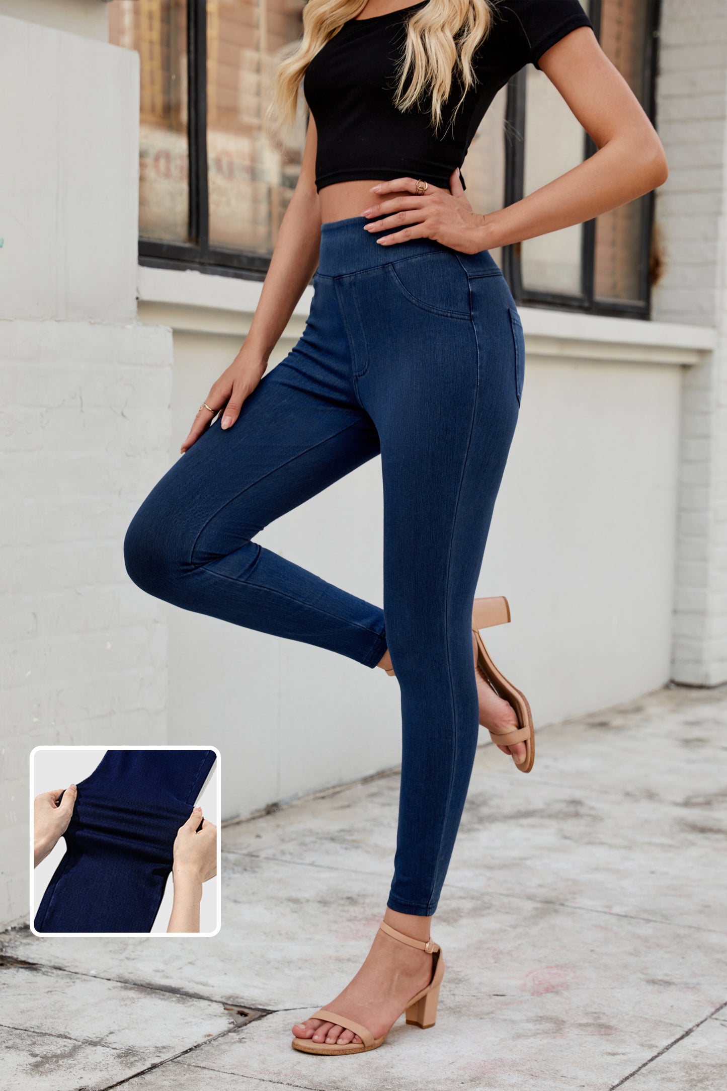 Women's Back Pocket Stretchy Denim Casual Leggings