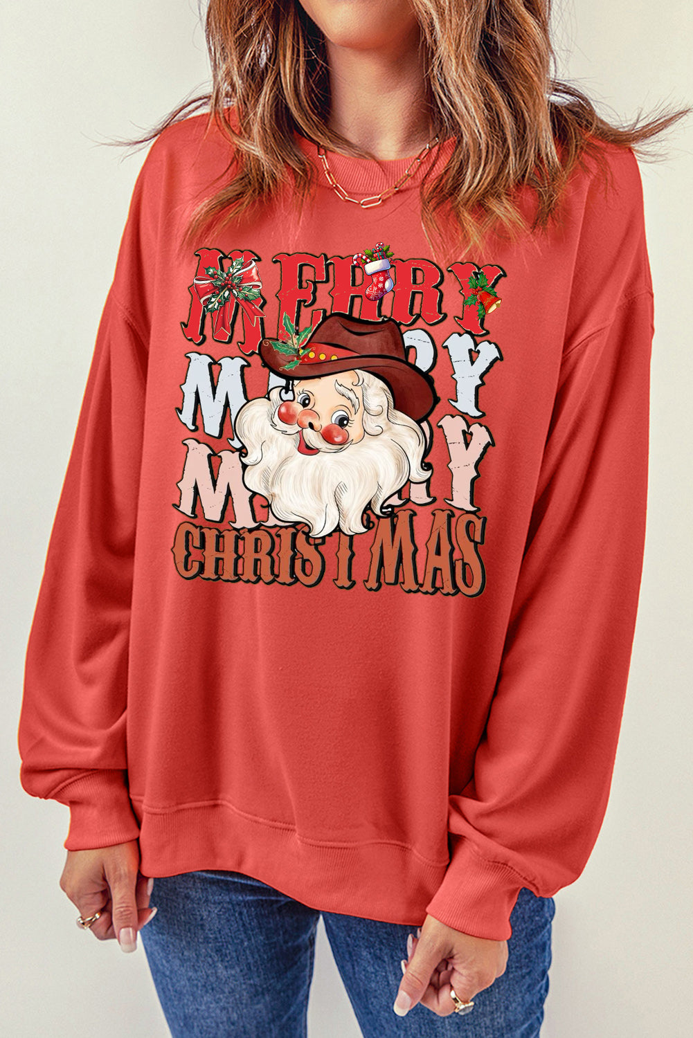 Christmas Round Neck Santa Claus Pattern Pullover Sweatshirt