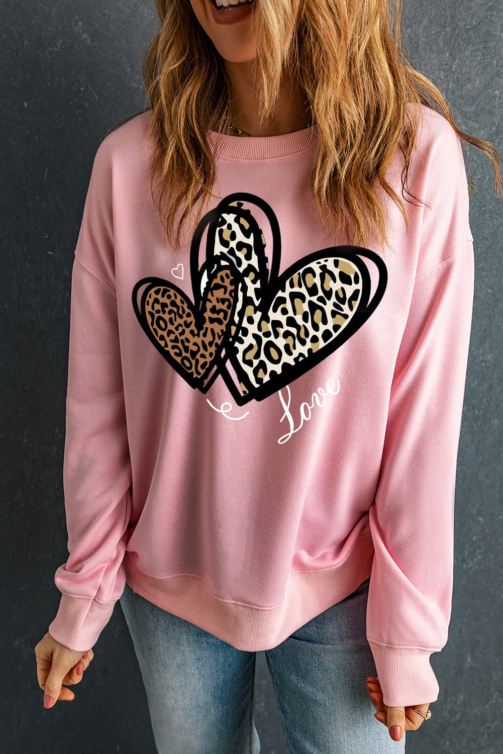 Adorable Leopard Heart Pullover Sweatshirt with Love Motif