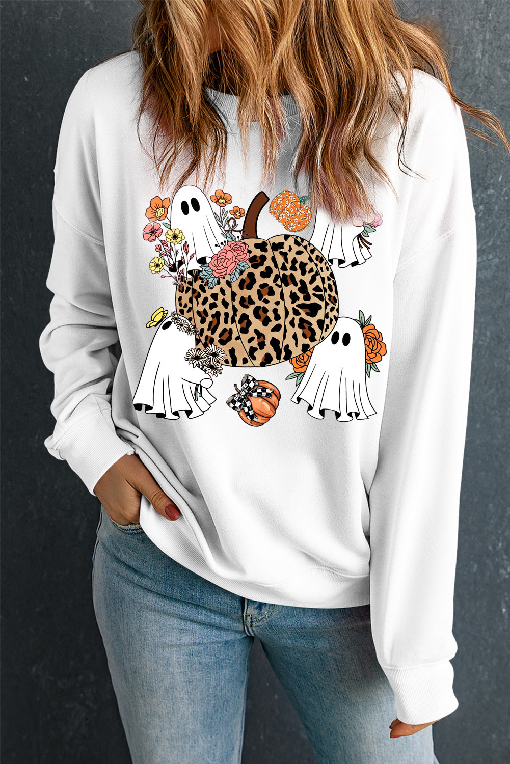 Halloween Ghost Classic Crew Neck Pumpkin Pullover Sweatshirt