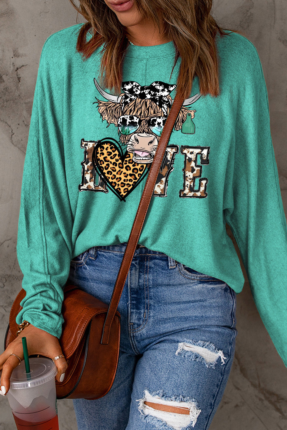 Date Night Heart Leopard Patchwork Long Sleeve Knit Top