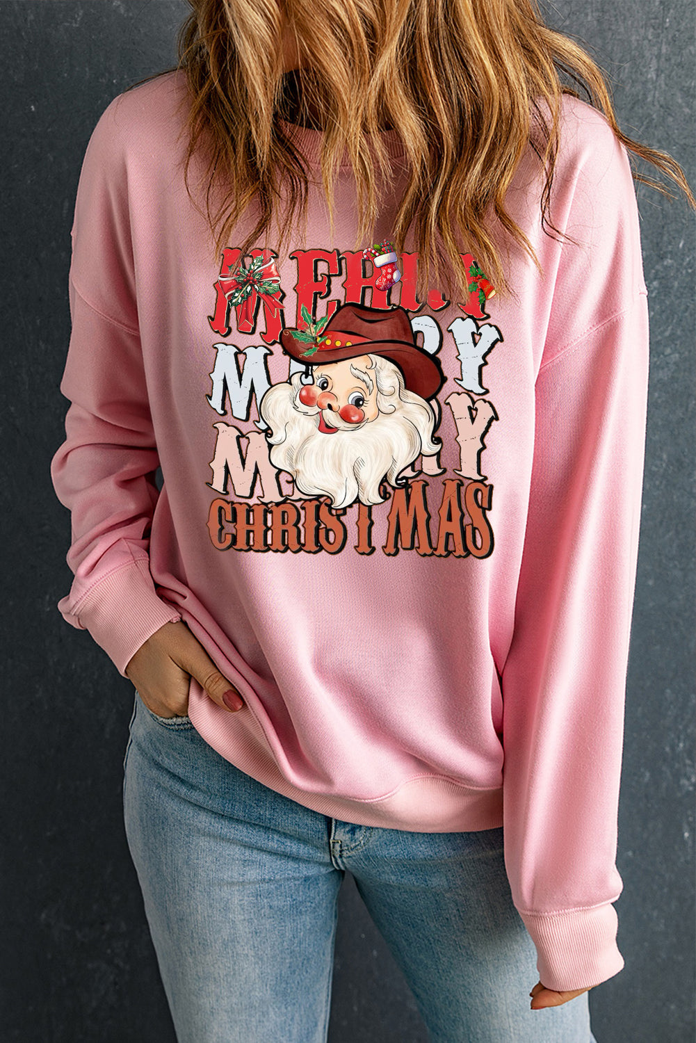 Christmas Round Neck Santa Claus Pattern Pullover Sweatshirt