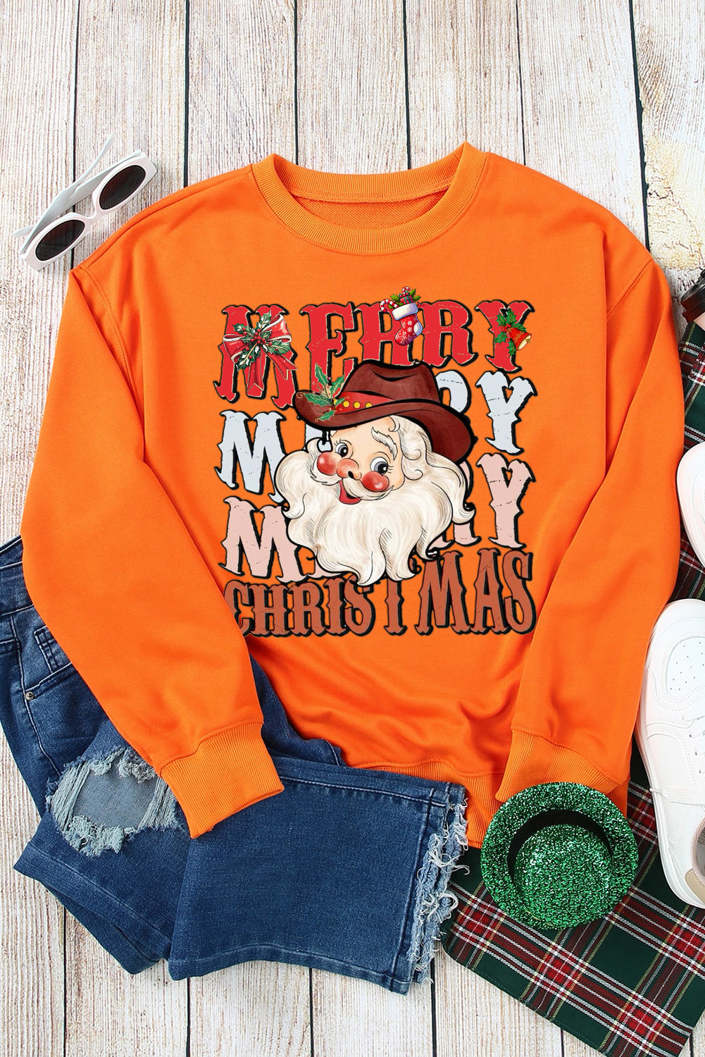 Christmas Round Neck Santa Claus Pattern Pullover Sweatshirt