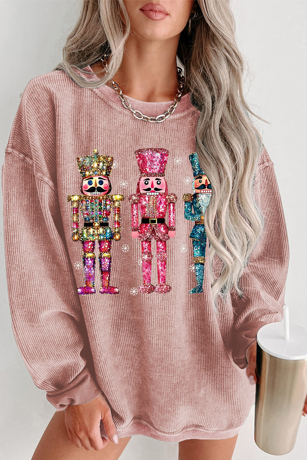 Plain Round Neck Colorful Nutcracker Pattern Pullover Sweatshirt