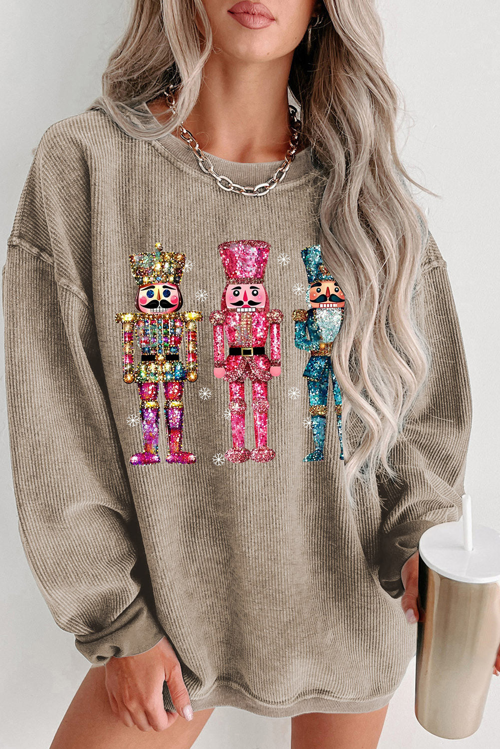 Plain Round Neck Colorful Nutcracker Pattern Pullover Sweatshirt