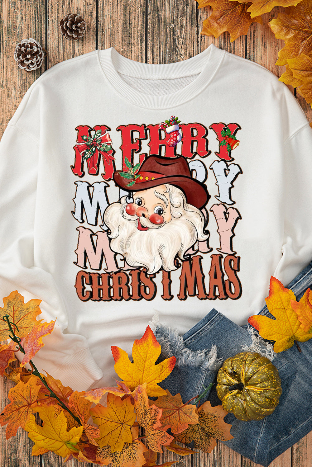 Christmas Round Neck Santa Claus Pattern Pullover Sweatshirt