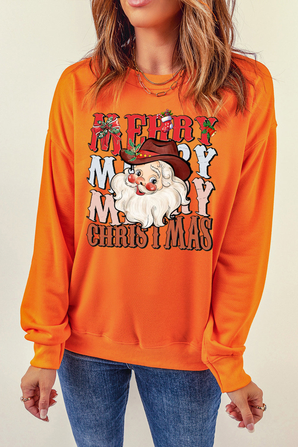 Christmas Round Neck Santa Claus Pattern Pullover Sweatshirt