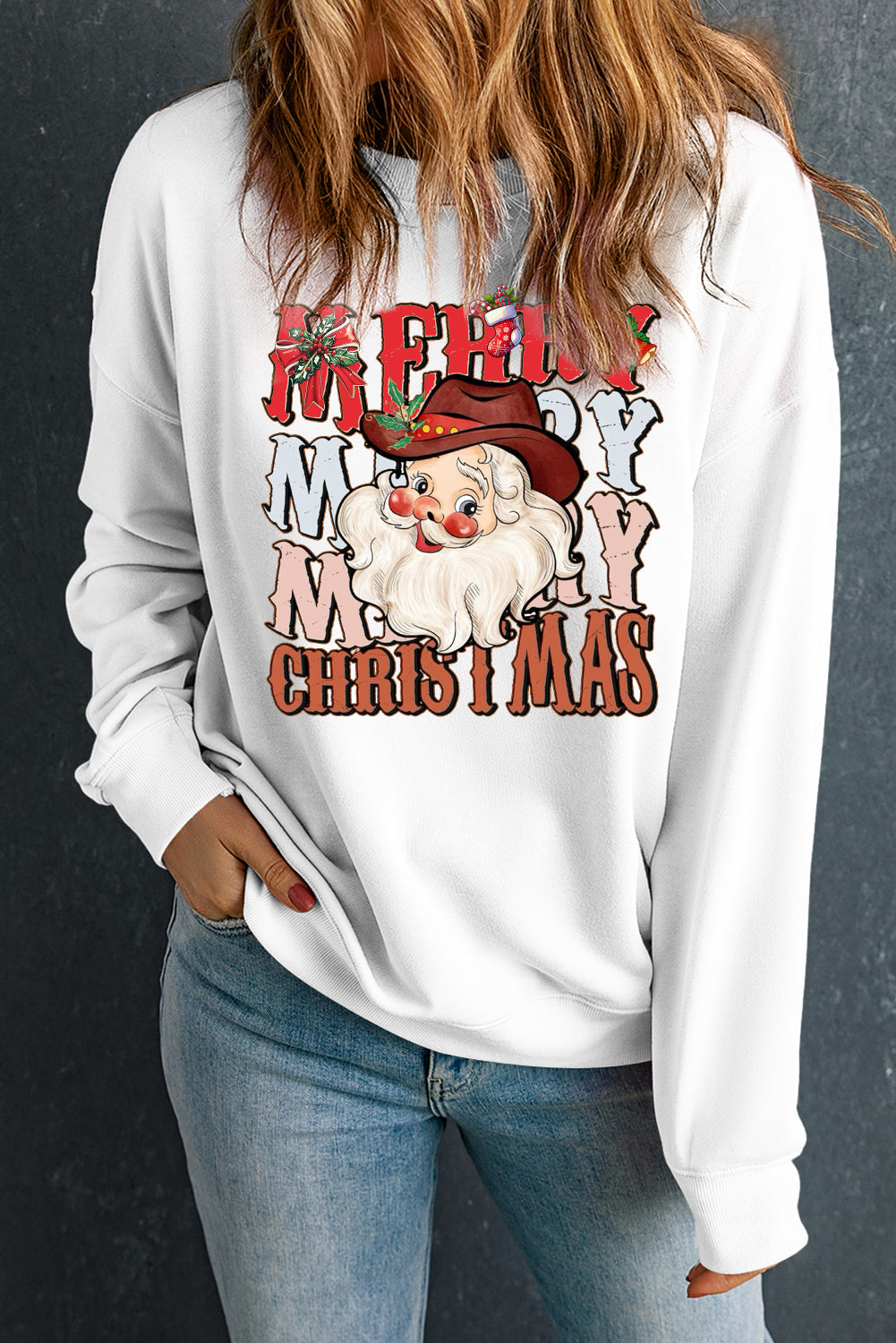 Christmas Round Neck Santa Claus Pattern Pullover Sweatshirt