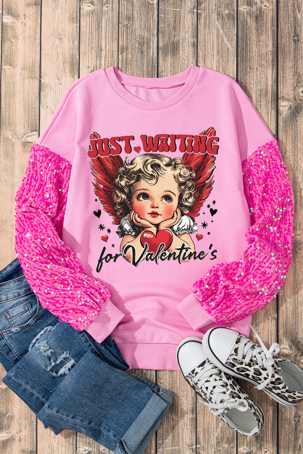 Romantic Sweetheart Eros Sequin Patchwork Sleeve Pullover