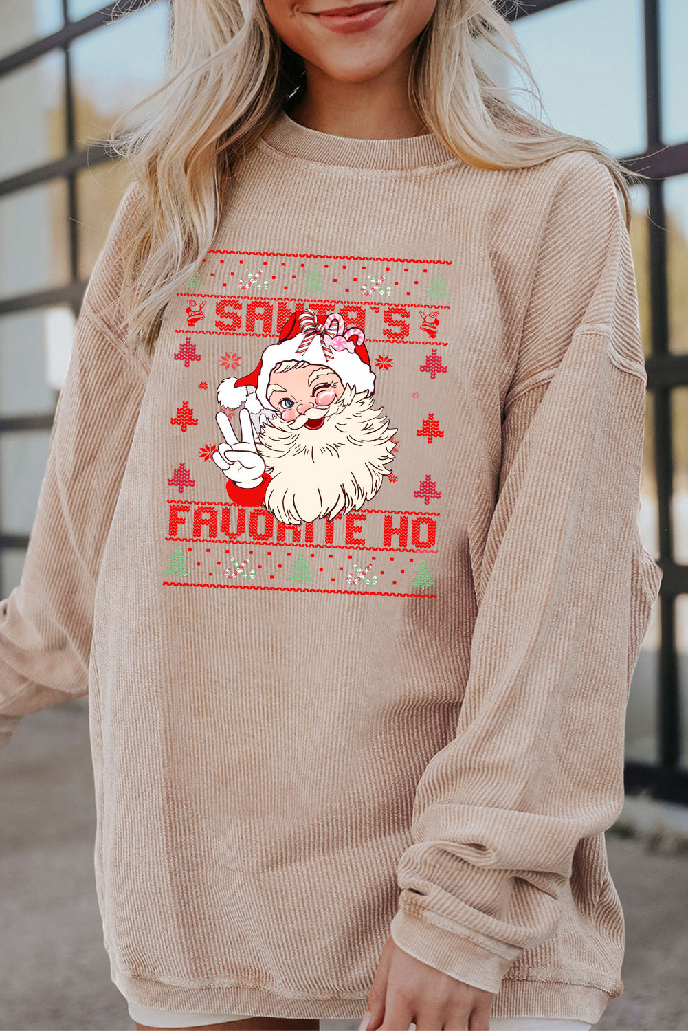 Christmas Crew Neck Cute Santa Pattern Pullover Sweatshirt