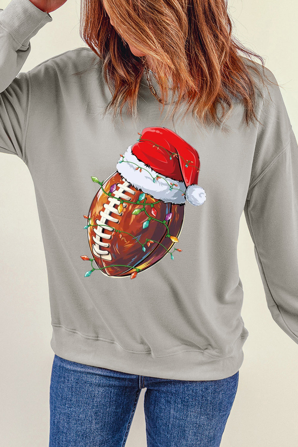 Christmas Baseball Santa Hat Pattern Crew Neck Pullover Sweatshirt