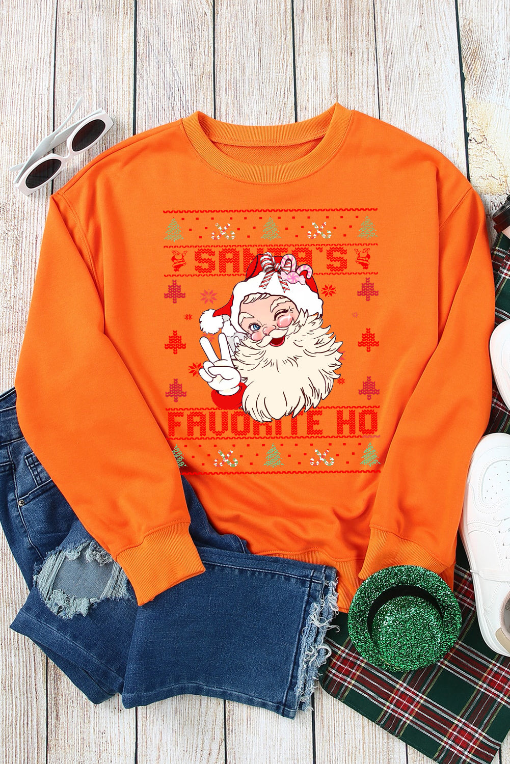 Santa Claus Pattern Crew Neck Pullover Sweatshirt