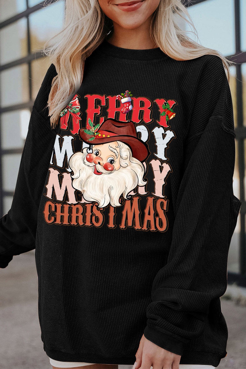 Christmas Crew Neck Santa Claus Pattern Pullover Sweatshirt