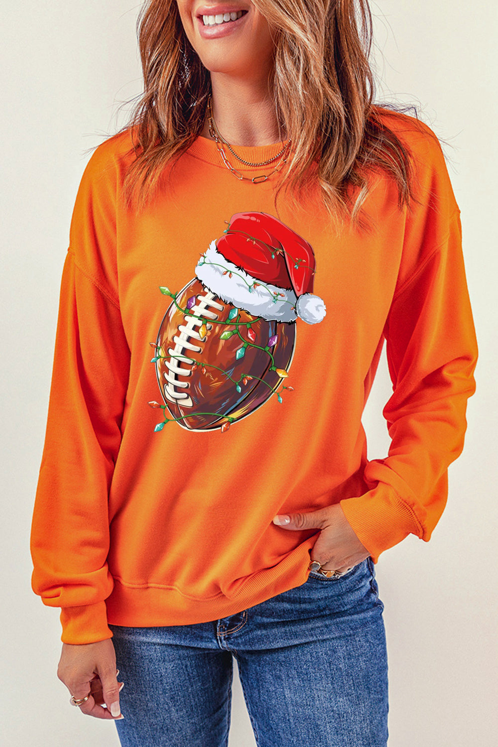 Christmas Baseball Santa Hat Pattern Crew Neck Pullover Sweatshirt