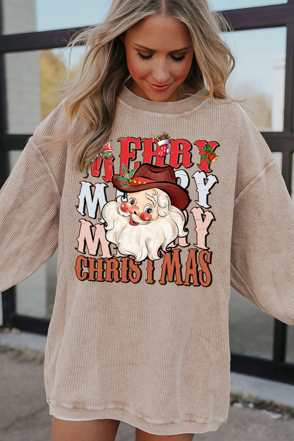 Christmas Crew Neck Santa Claus Pattern Pullover Sweatshirt