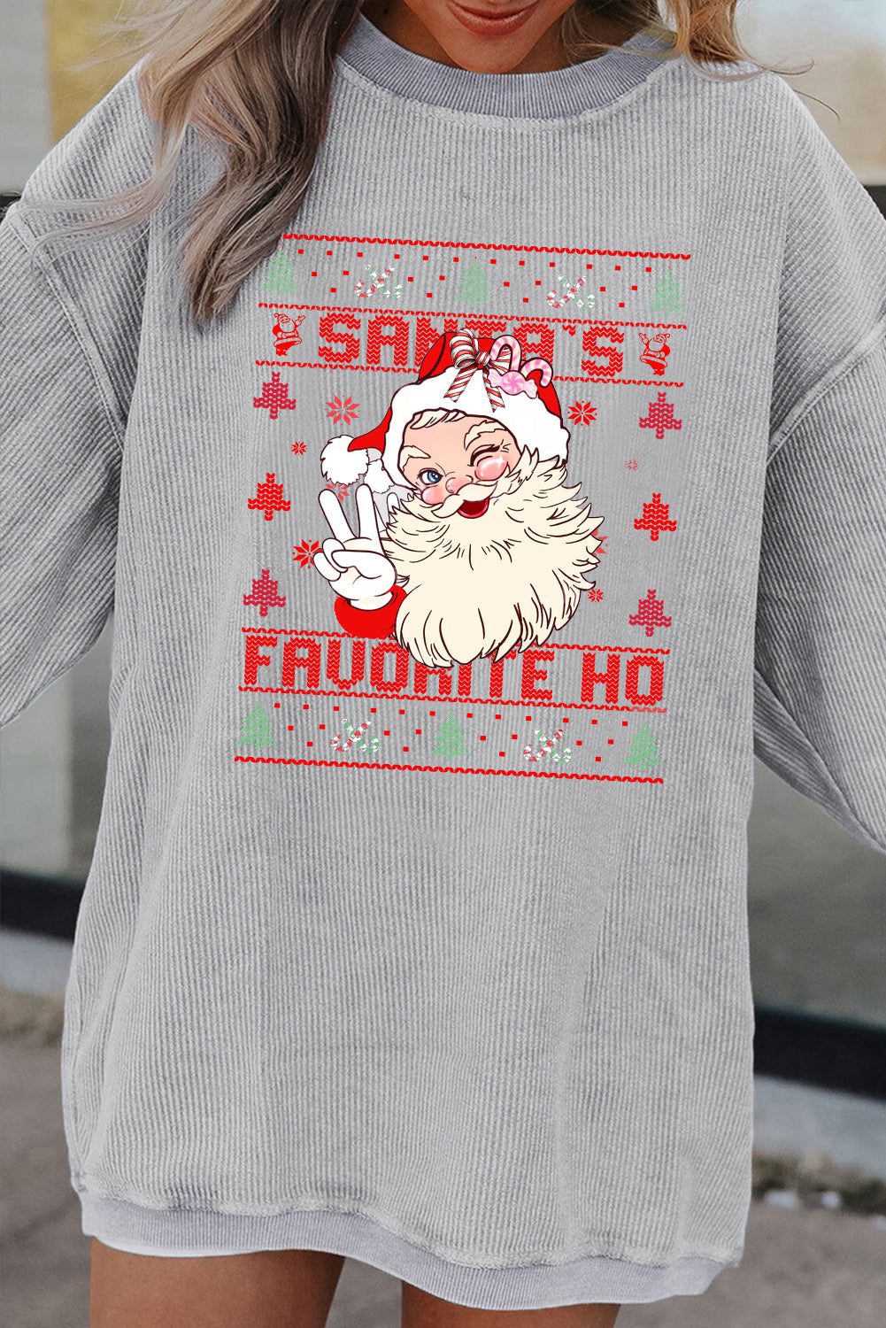 Christmas Crew Neck Cute Santa Pattern Pullover Sweatshirt