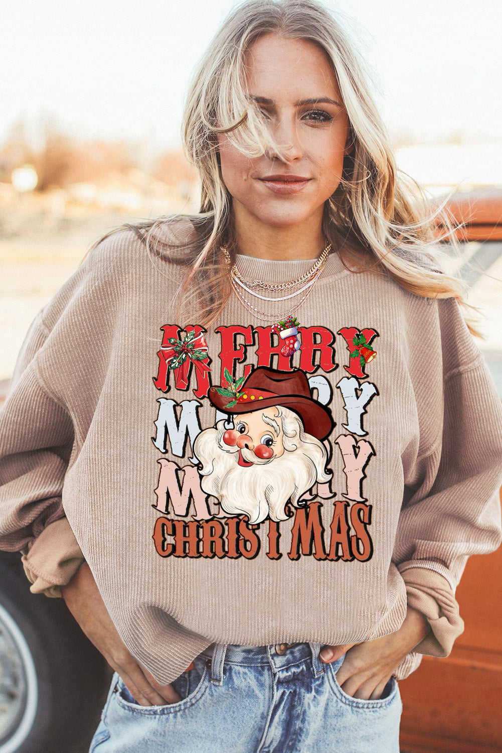 Christmas Crew Neck Santa Claus Pattern Pullover Sweatshirt