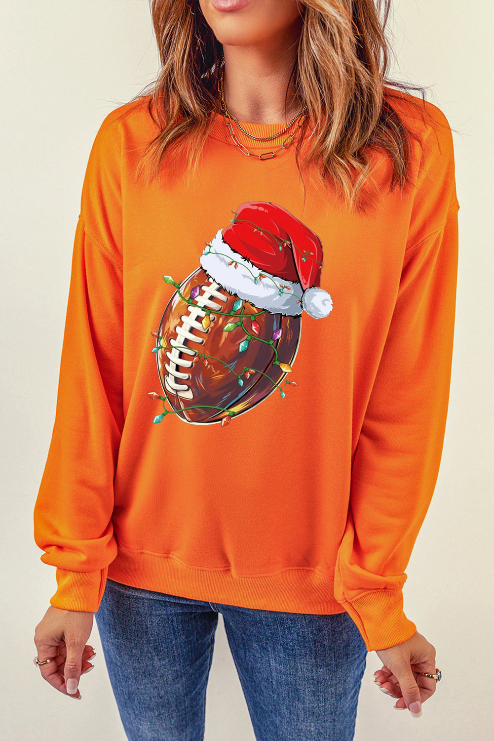 Christmas Baseball Santa Hat Pattern Crew Neck Pullover Sweatshirt