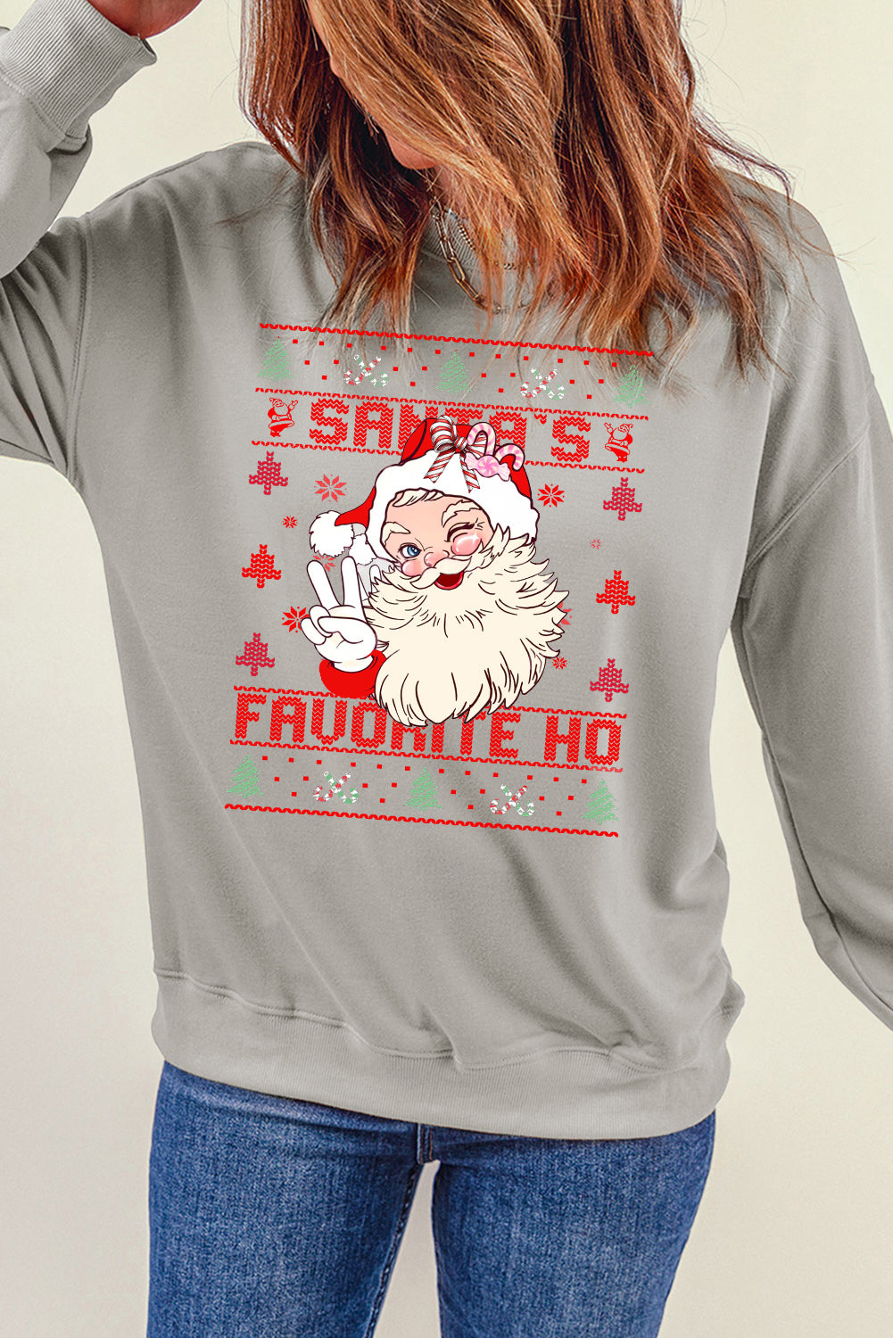 Santa Claus Pattern Crew Neck Pullover Sweatshirt