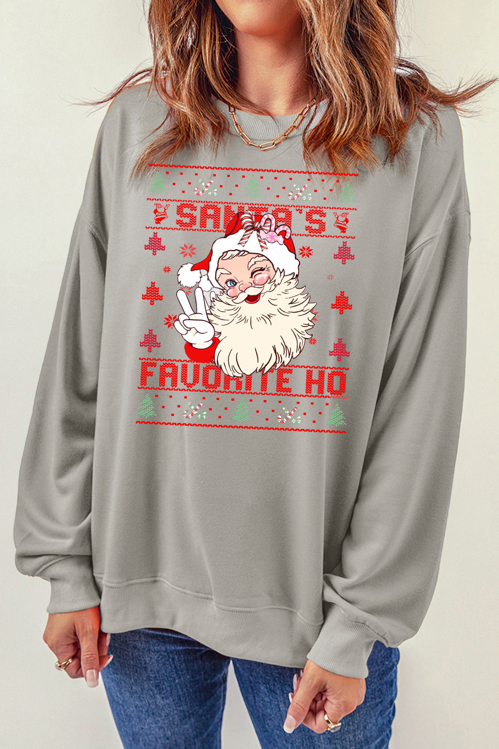 Santa Claus Pattern Crew Neck Pullover Sweatshirt