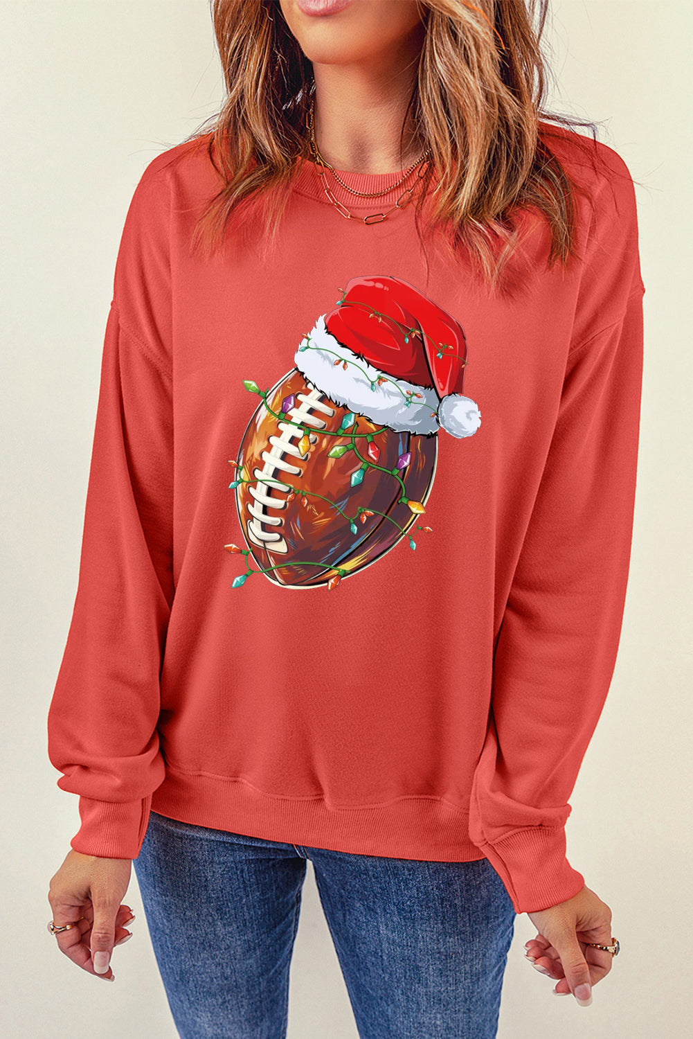 Christmas Baseball Santa Hat Pattern Crew Neck Pullover Sweatshirt