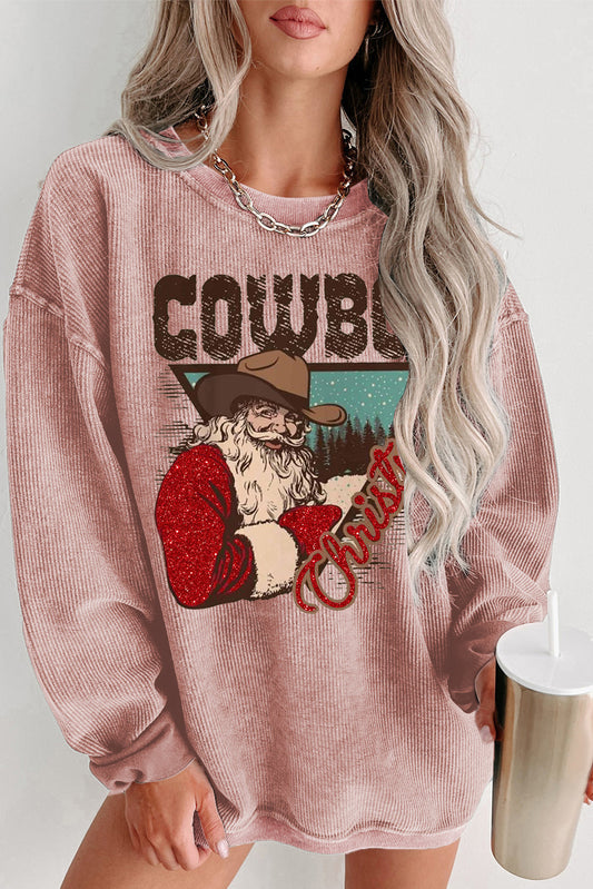 Christmas Cowboy Boy Printed Knit Crew Neck Pullover Sweatshirt