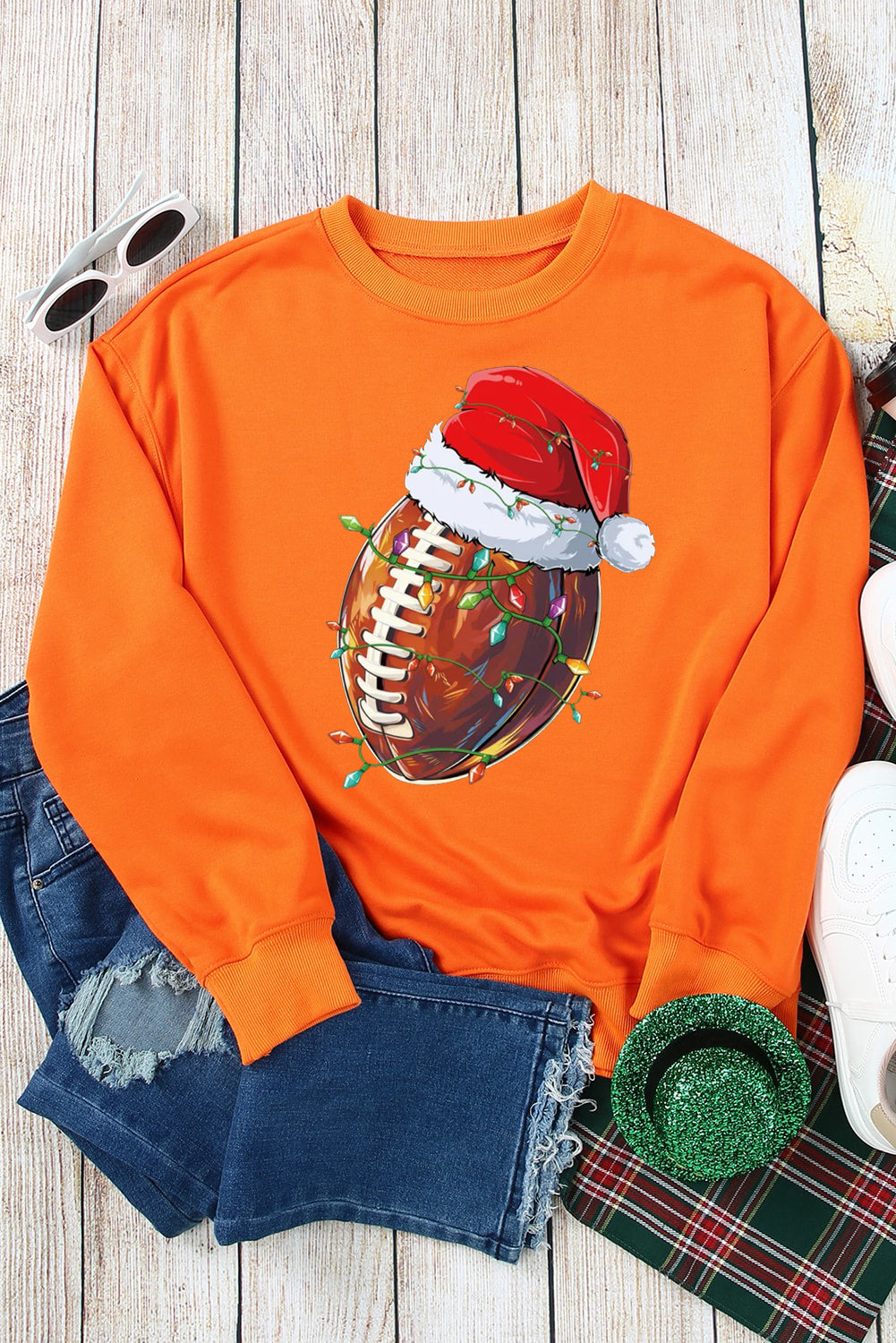 Christmas Baseball Santa Hat Pattern Crew Neck Pullover Sweatshirt