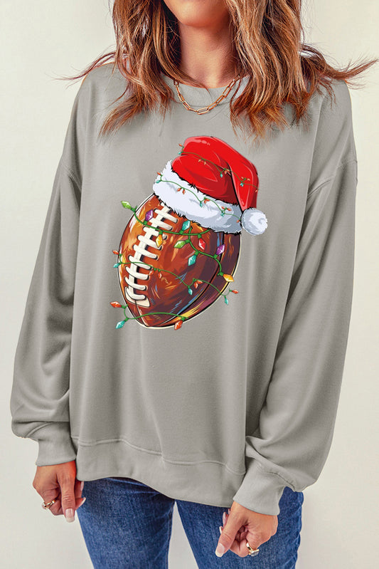 Christmas Baseball Santa Hat Pattern Crew Neck Pullover Sweatshirt