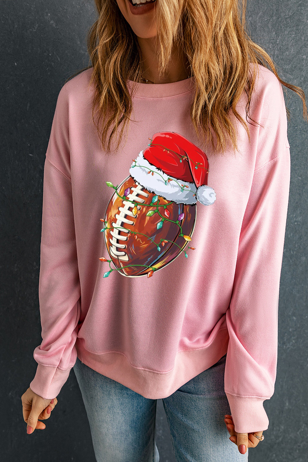 Christmas Baseball Santa Hat Pattern Crew Neck Pullover Sweatshirt