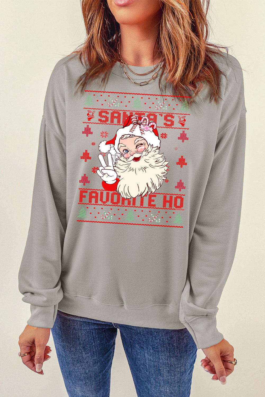 Santa Claus Pattern Crew Neck Pullover Sweatshirt