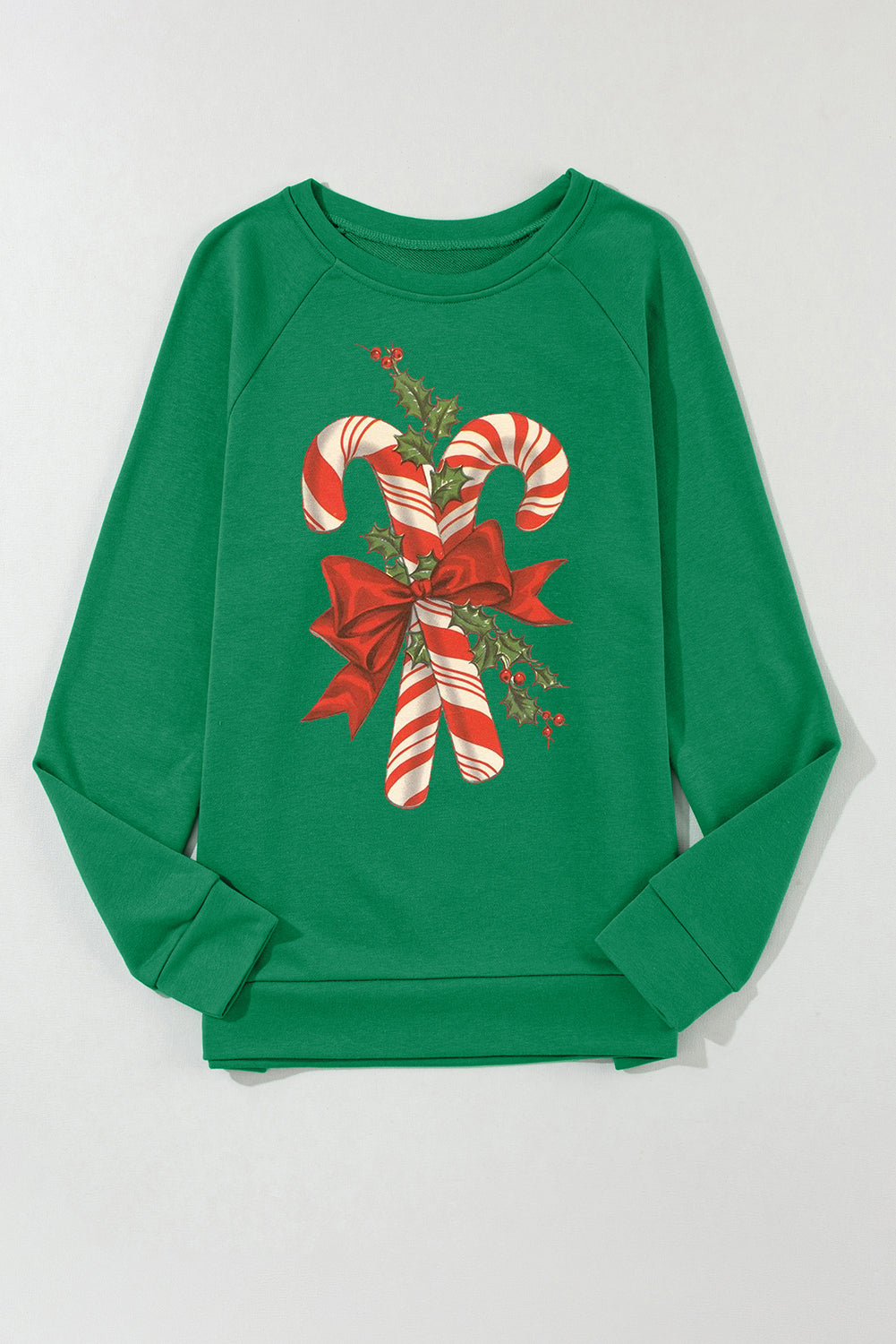 Christmas Cane Candy Bow Pattern Plain Crew Neck Pullover Sweatshirt