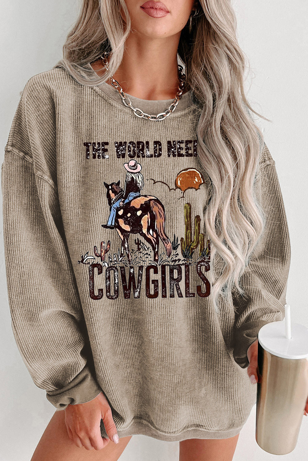 Cowgirls Ribbed Crew Neck Pullover Sweatshirt