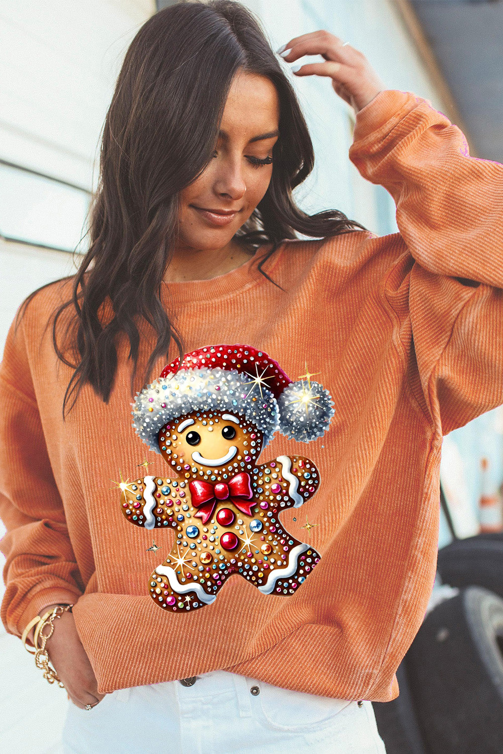 Santa Hat Bear Crew Neck Pattern Pullover Sweatshirt