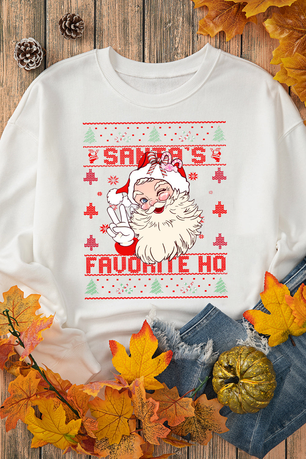 Santa Claus Pattern Crew Neck Pullover Sweatshirt