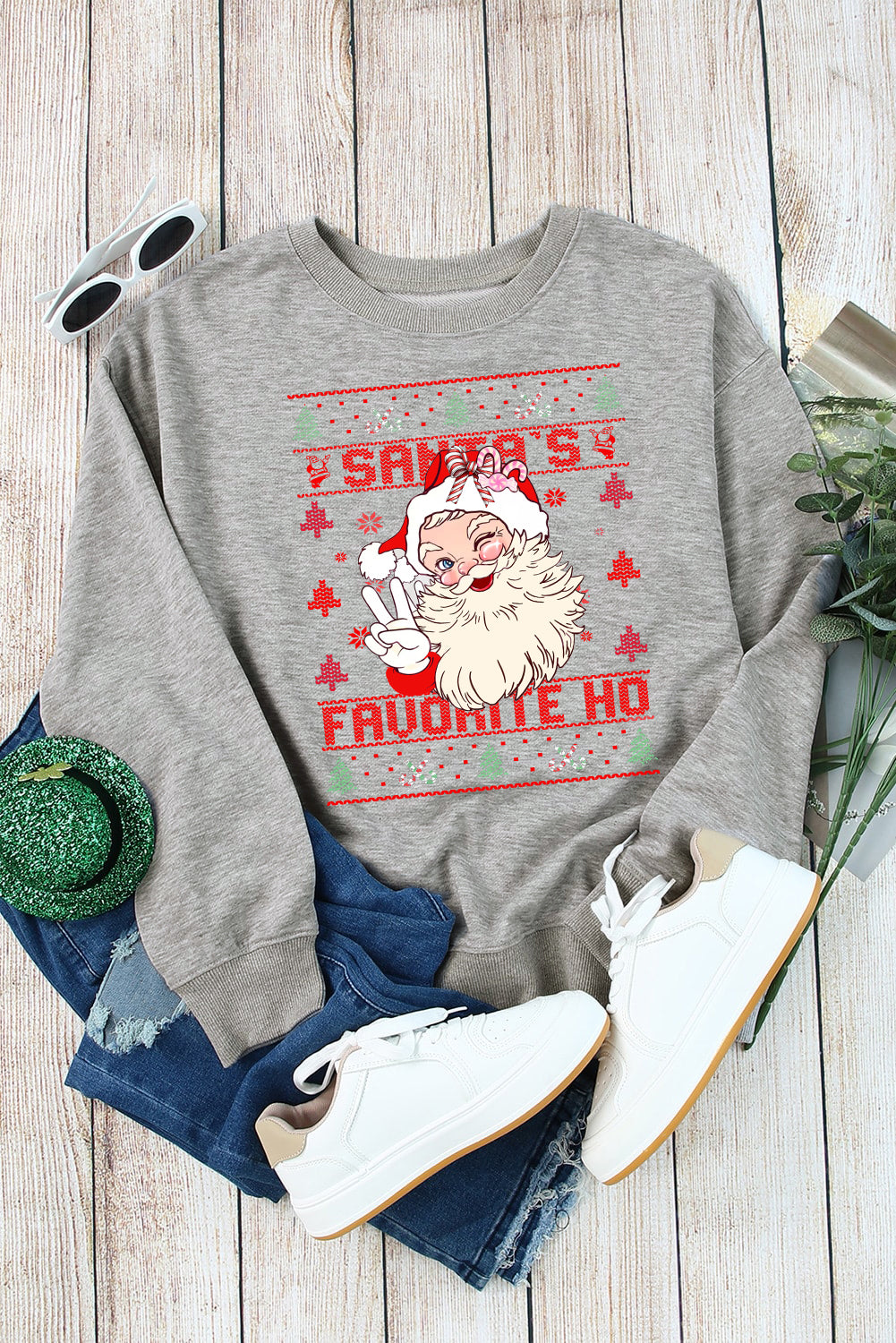 Santa Claus Pattern Crew Neck Pullover Sweatshirt