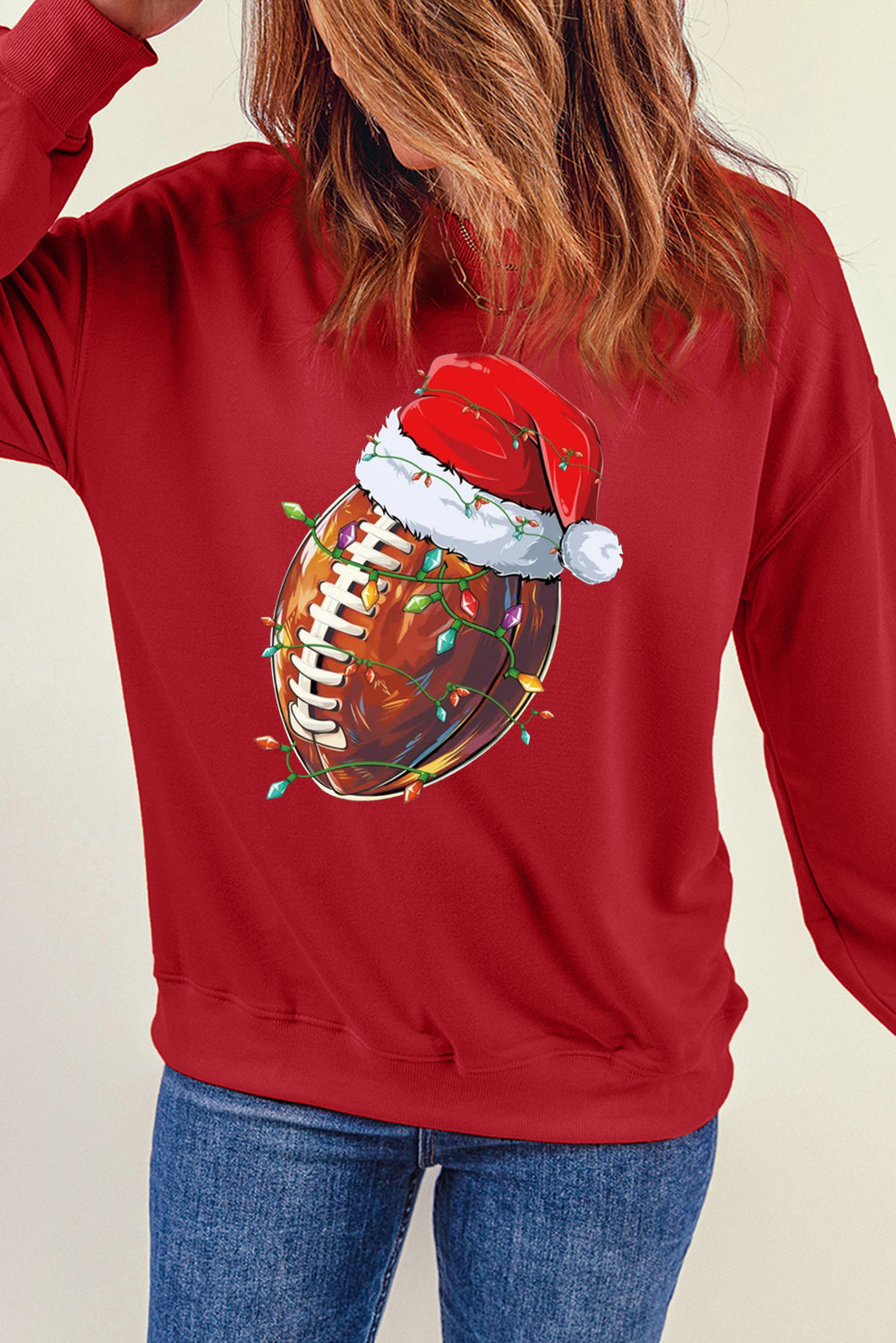 Christmas Baseball Santa Hat Pattern Crew Neck Pullover Sweatshirt