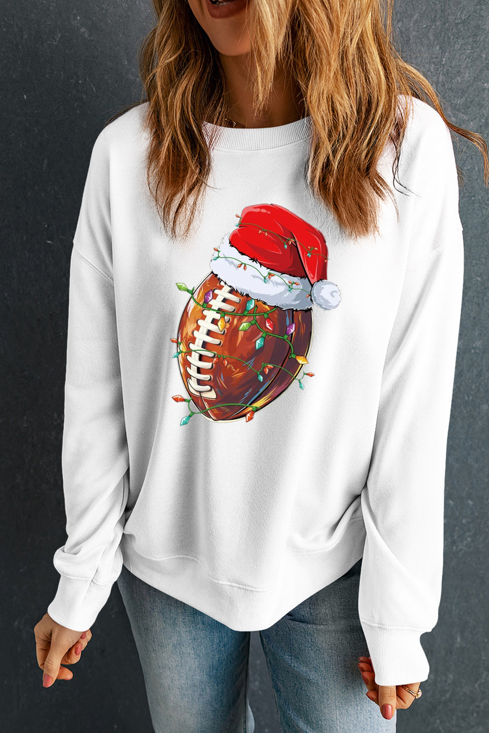 Christmas Baseball Santa Hat Pattern Crew Neck Pullover Sweatshirt