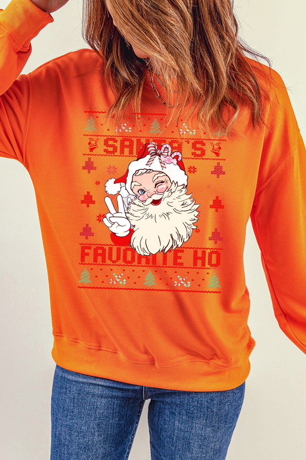 Santa Claus Pattern Crew Neck Pullover Sweatshirt